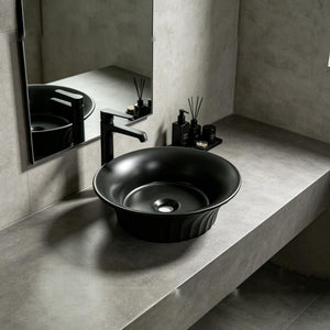 INFINITY CERAMIC BASIN ABOVE COUNTER ROUND MATTE BLACK 395MM