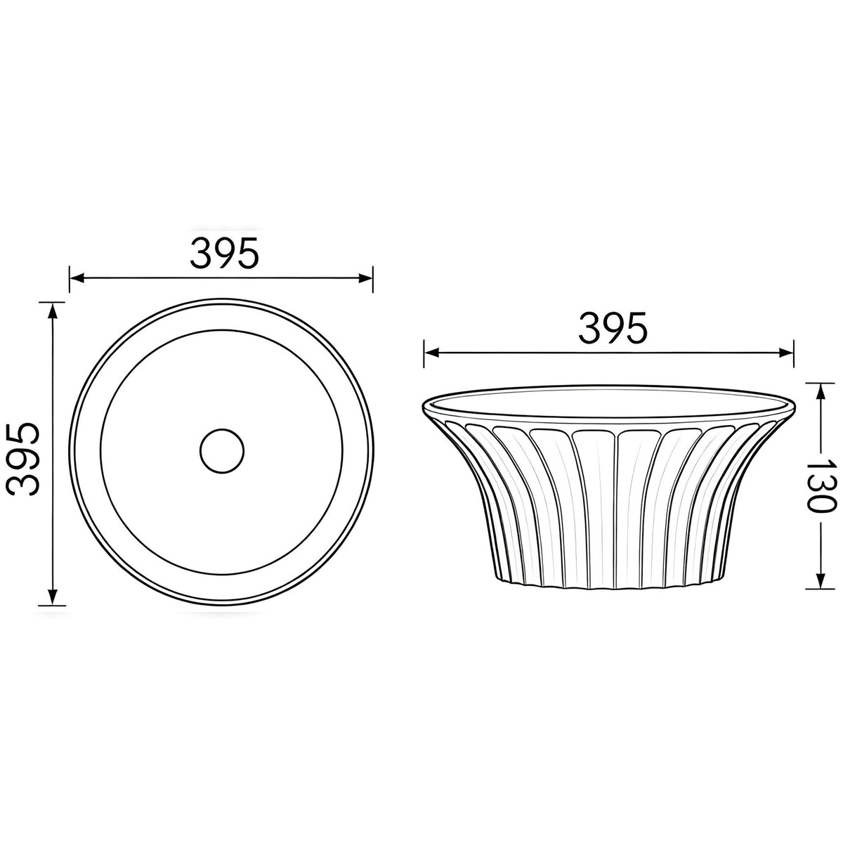 INFINITY CERAMIC BASIN ABOVE COUNTER ROUND MATTE WHITE 395MM