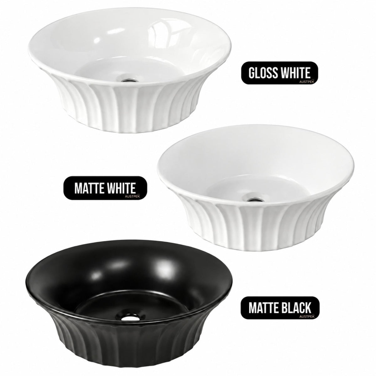 INFINITY CERAMIC BASIN ABOVE COUNTER ROUND MATTE WHITE 395MM