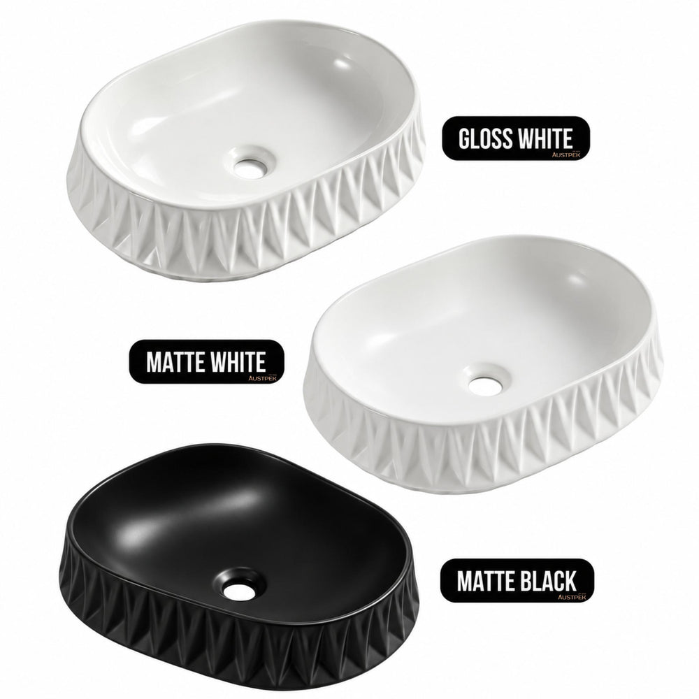 INFINITY CERAMIC BASIN ABOVE COUNTER OVAL MATTE BLACK 530MM