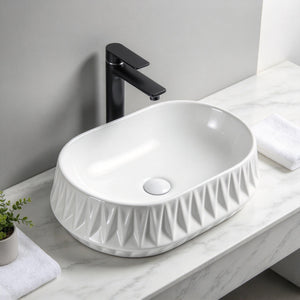 INFINITY CERAMIC BASIN ABOVE COUNTER OVAL GLOSS WHITE 530MM