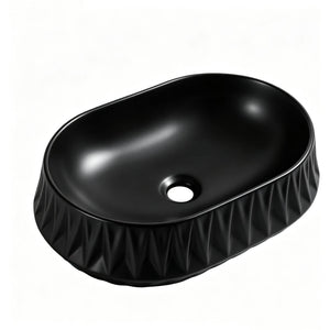 INFINITY CERAMIC BASIN ABOVE COUNTER OVAL MATTE BLACK 530MM
