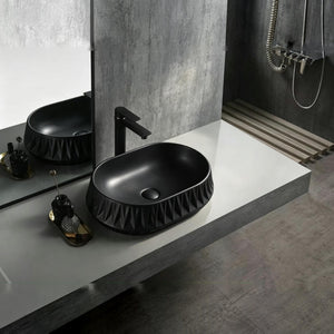 INFINITY CERAMIC BASIN ABOVE COUNTER OVAL MATTE BLACK 530MM