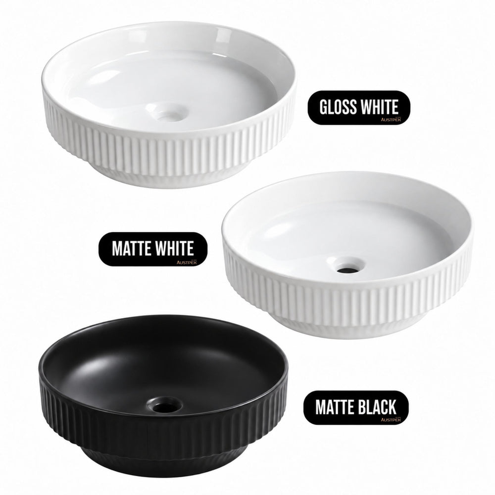 INFINITY CERAMIC BASIN ABOVE COUNTER ROUND MATTE WHITE 365MM
