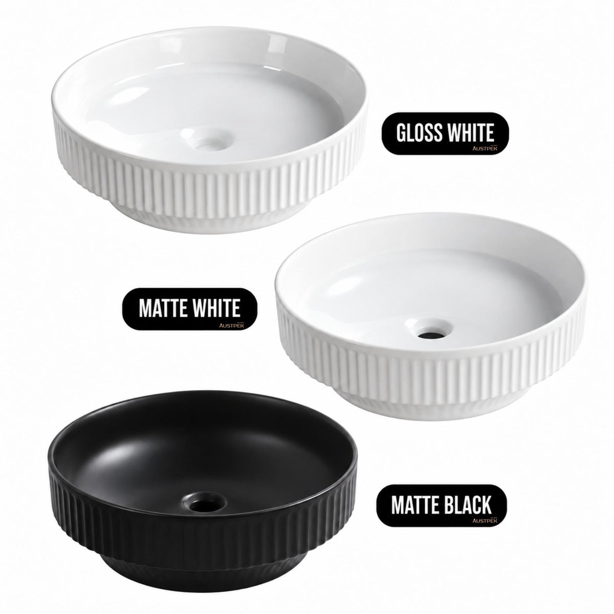 INFINITY CERAMIC BASIN ABOVE COUNTER ROUND MATTE WHITE 365MM