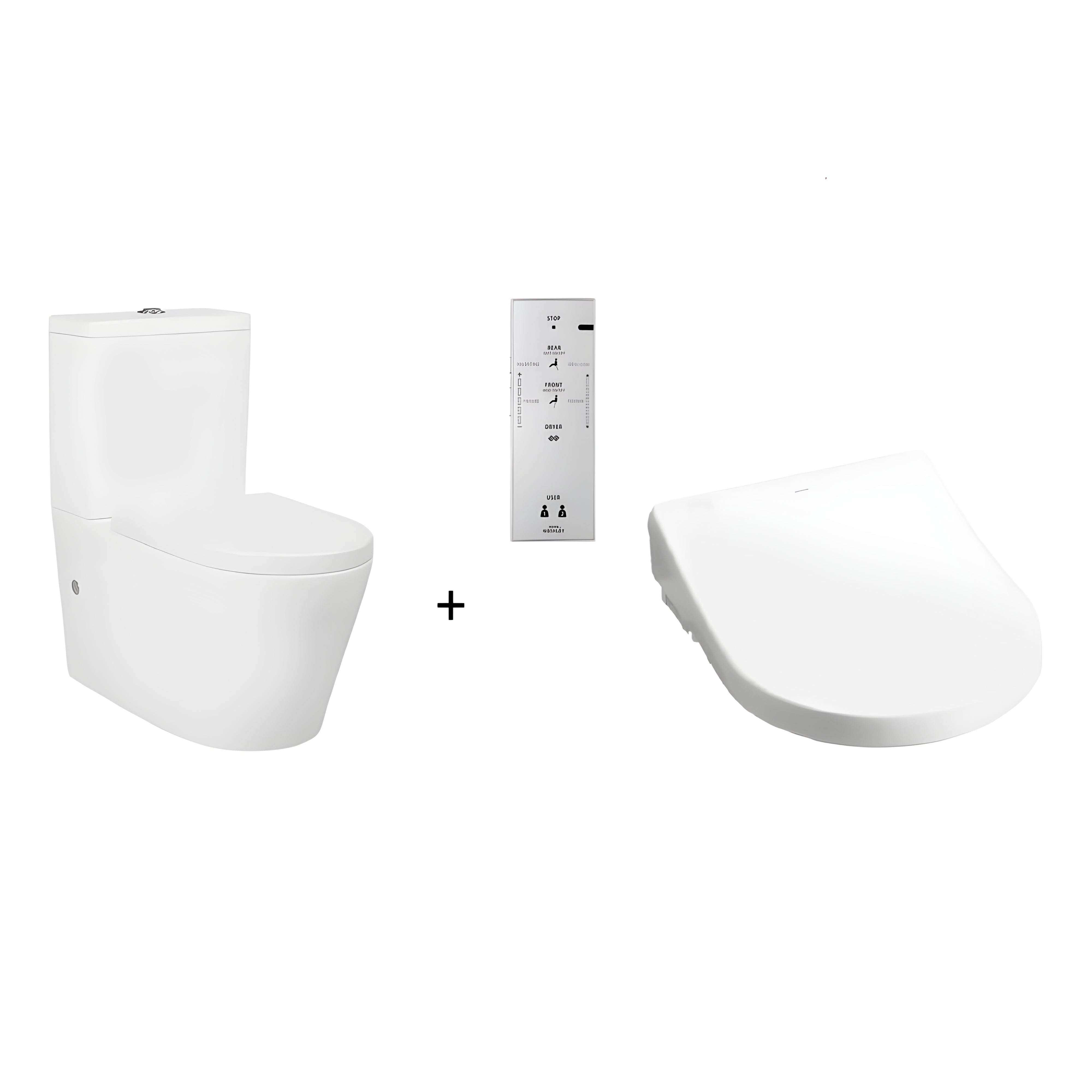 TOTO WASHLET W/ REMOTE CONTROL AND AUTOLID RIMLESS BTW TOILET SUITE PACKAGE D-SHAPE GLOSS WHITE