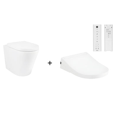 TOTO S5 WASHLET W/ REMOTE CONTROL AND INSPIRE WALL FACED RIMLESS TOILET PACKAGE (D-SHAPED) GLOSS WHITE