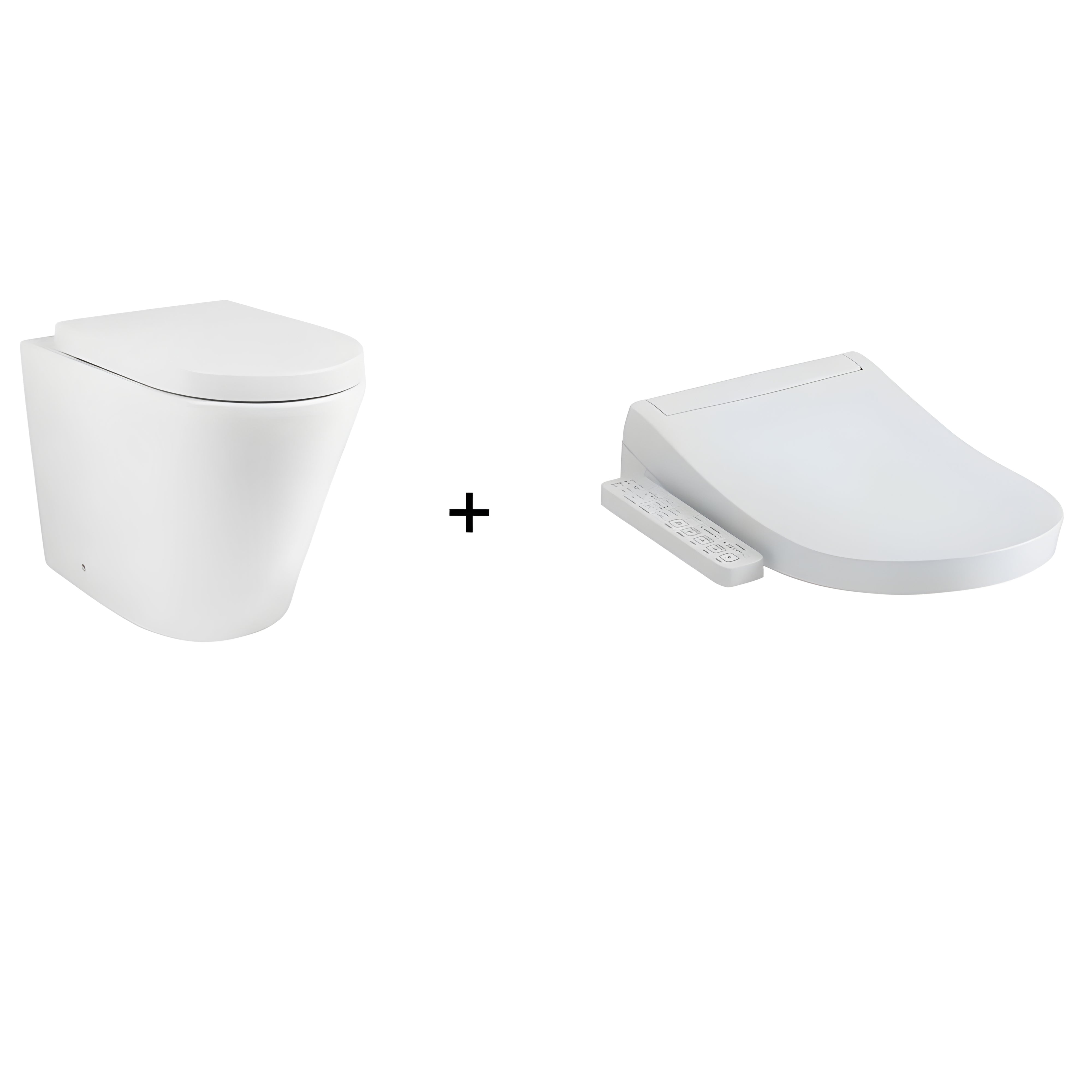 TOTO S2 WASHLET W/ SIDE CONTROL AND WALL FACED RIMLESS TOILET PACKAGE D-SHAPED GLOSS WHITE