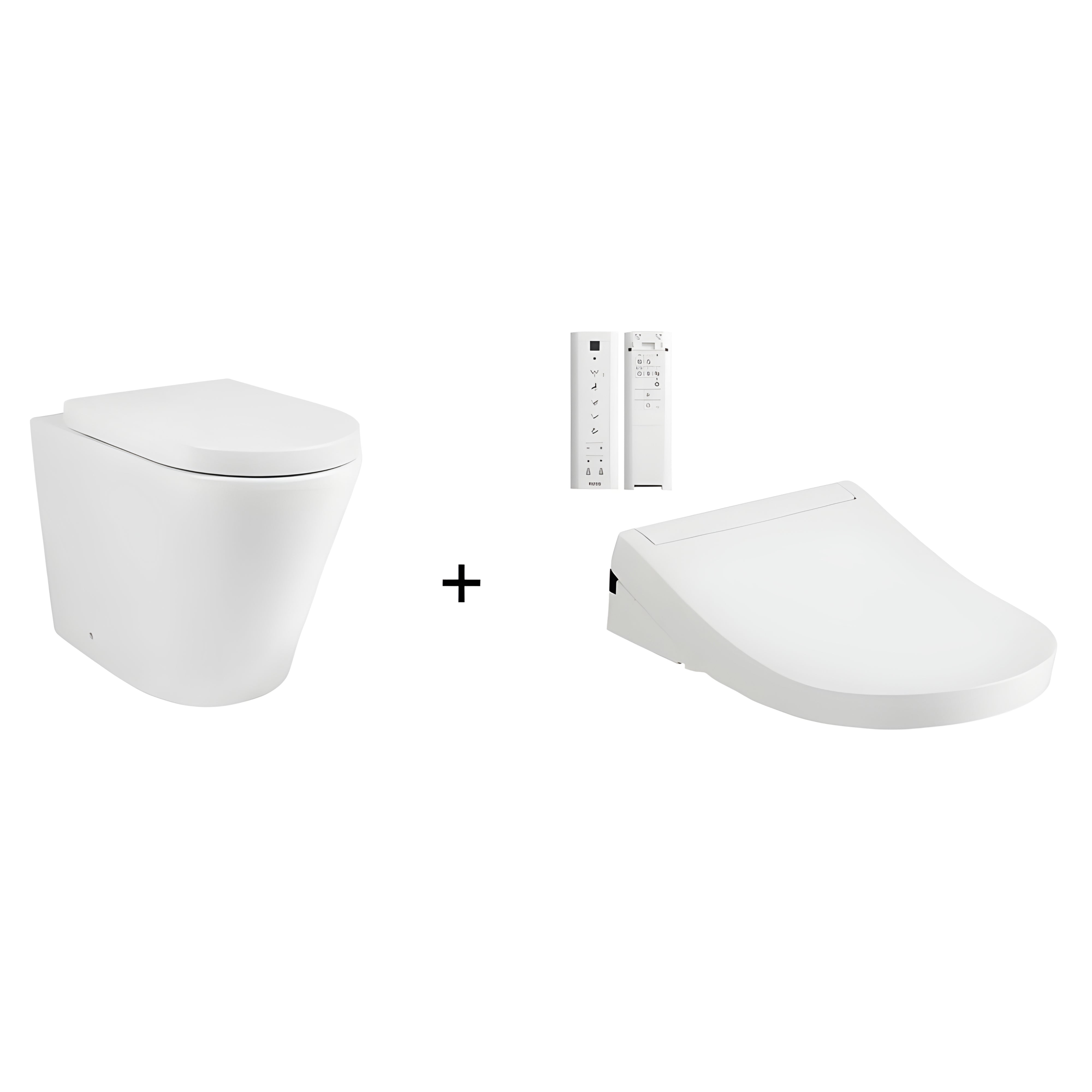 TOTO S5 WASHLET W/ REMOTE CONTROL AND WALL FACED RIMLESS TOILET PACKAGE (D-SHAPED) GLOSS WHITE