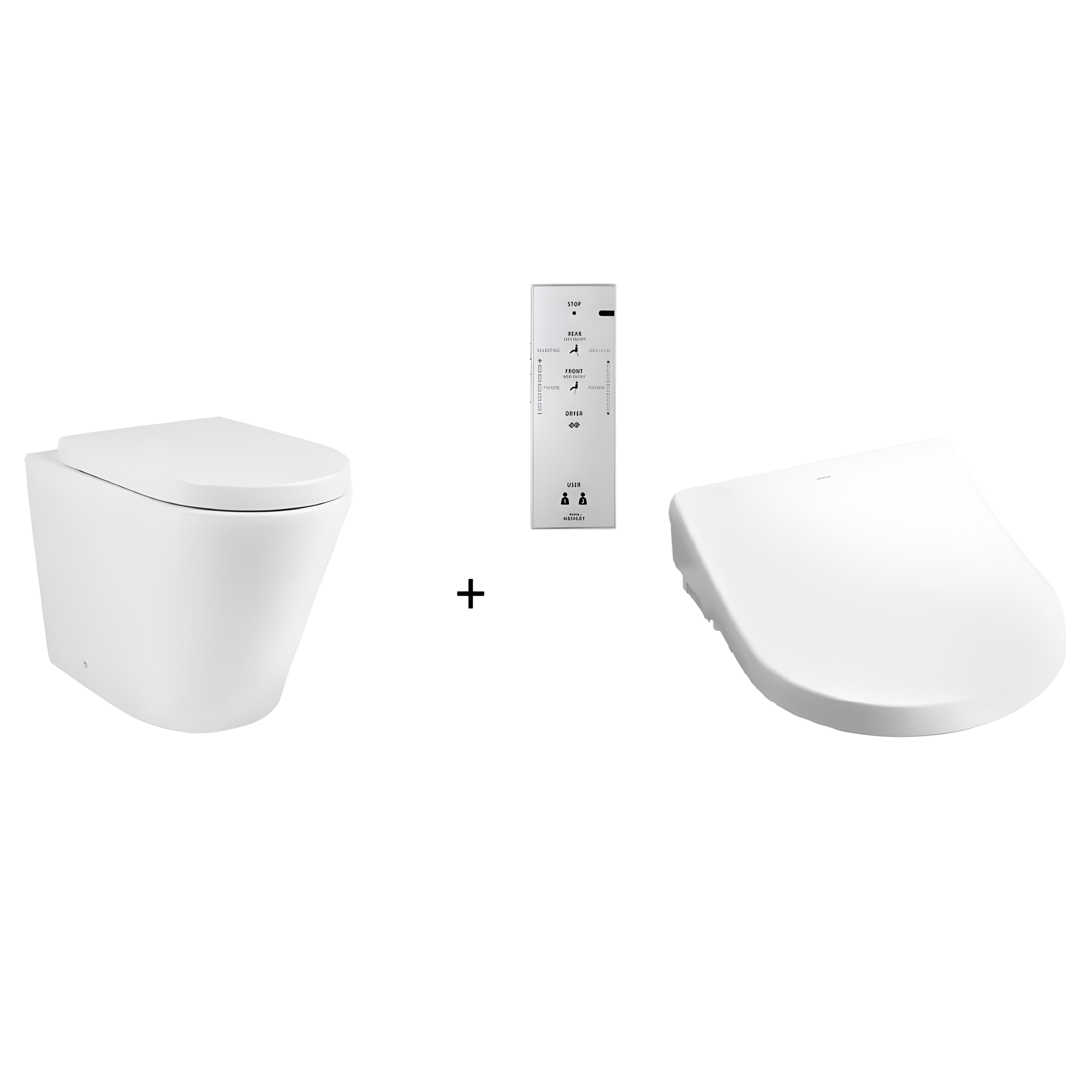 TOTO WASHLET W/ REMOTE CONTROL AND AUTOLID WALL FACED RIMLESS TOILET PACKAGE D-SHAPE GLOSS WHITE