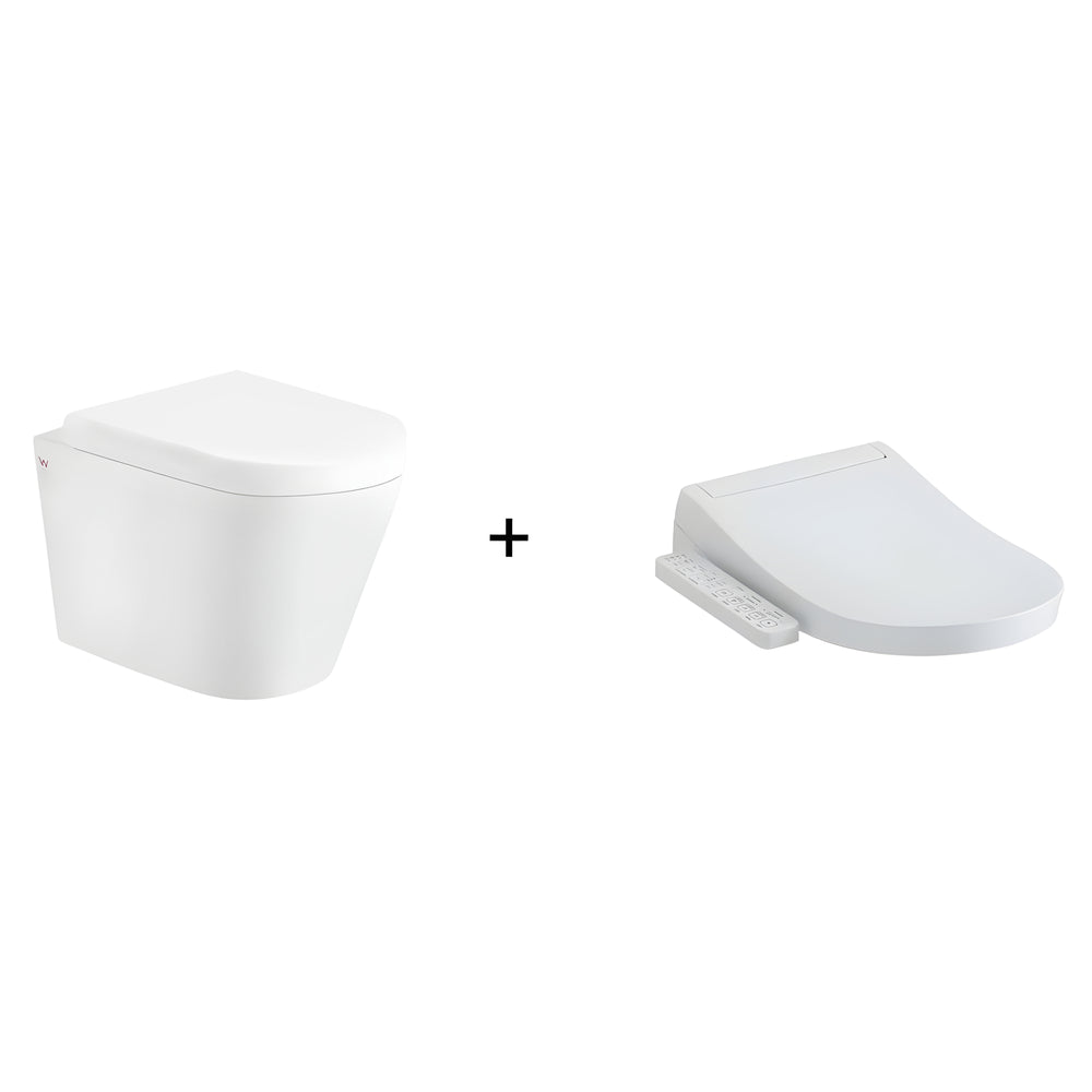 TOTO S2 WASHLET W/ SIDE CONTROL AND INSPIRE WALL HUNG RIMLESS TOILET PACKAGE D-SHAPED GLOSS WHITE
