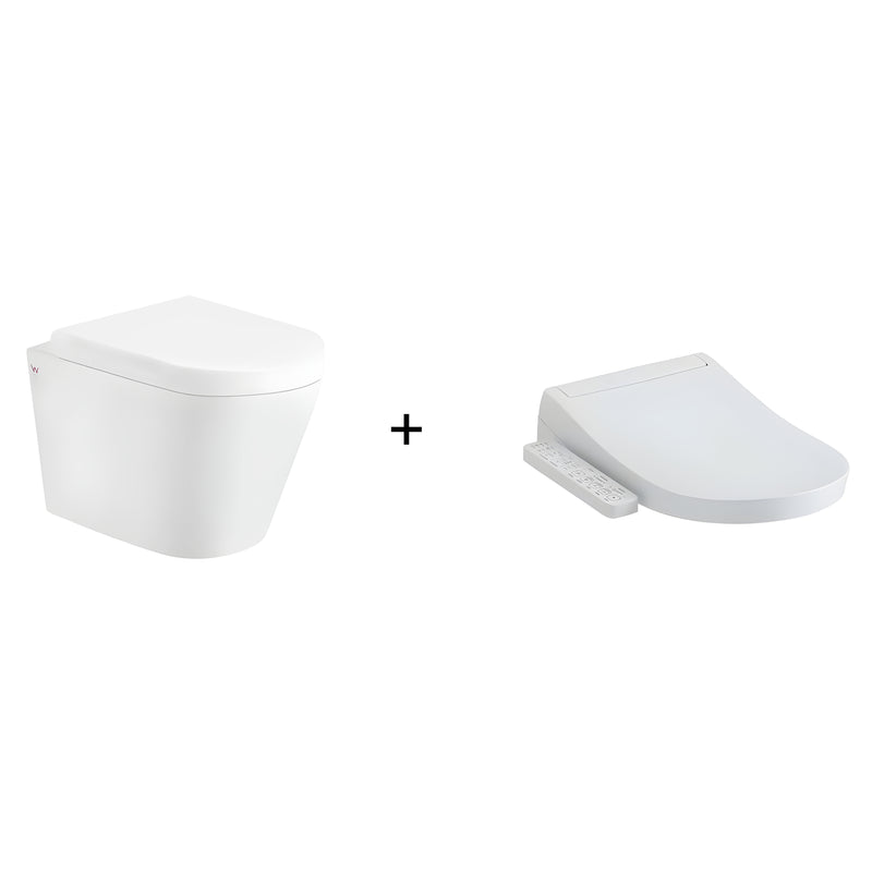 TOTO S2 WASHLET W/ SIDE CONTROL AND WALL HUNG RIMLESS TOILET PACKAGE (D-SHAPED) GLOSS WHITE