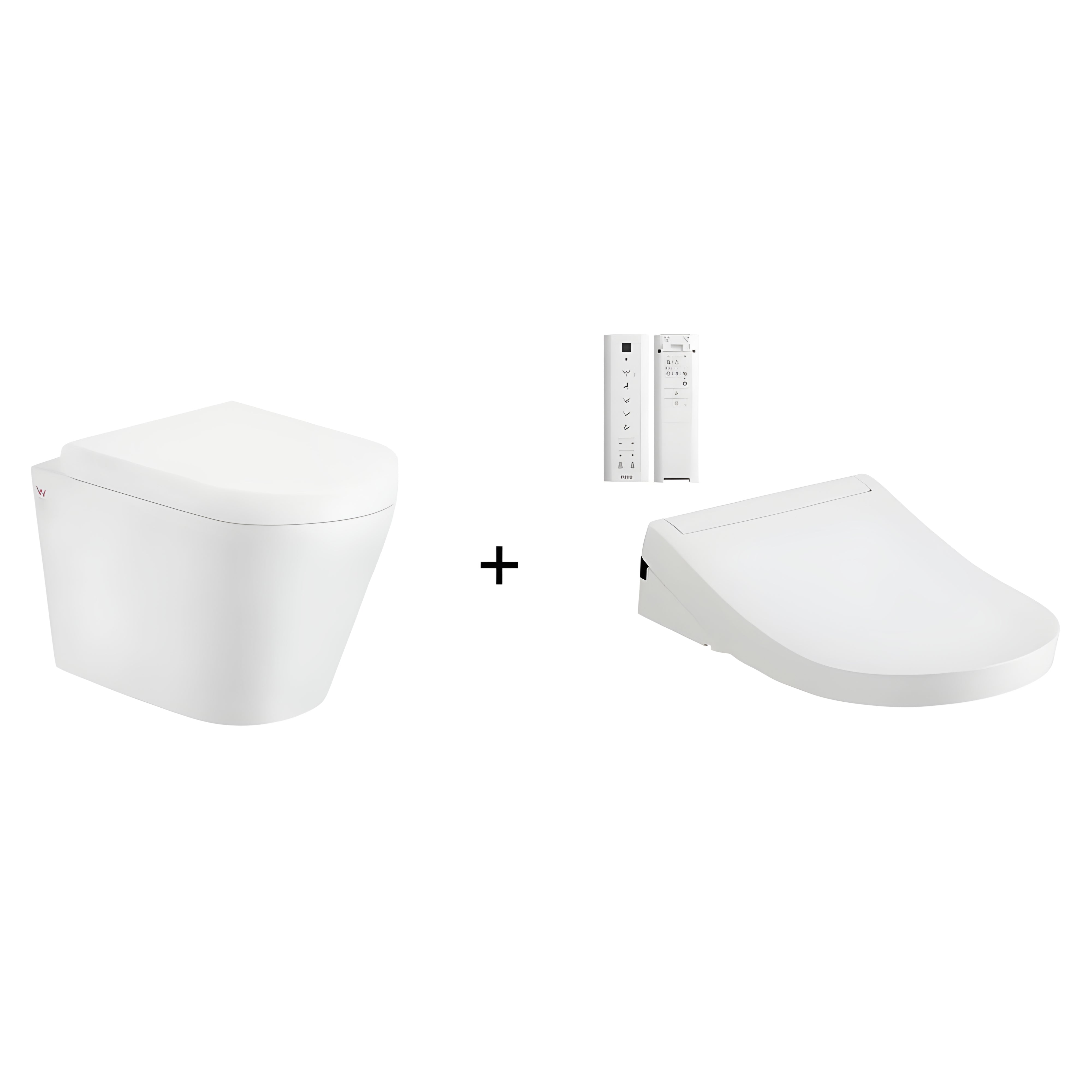 TOTO S5 WASHLET W/ REMOTE CONTROL AND WALL HUNG RIMLESS TOILET PACKAGE (D-SHAPED) GLOSS WHITE