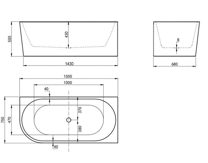 INSPIRE RIGHT CORNER NF BATHTUB GLOSS WHITE (AVAILABLE IN 1500MM AND 1700MM)