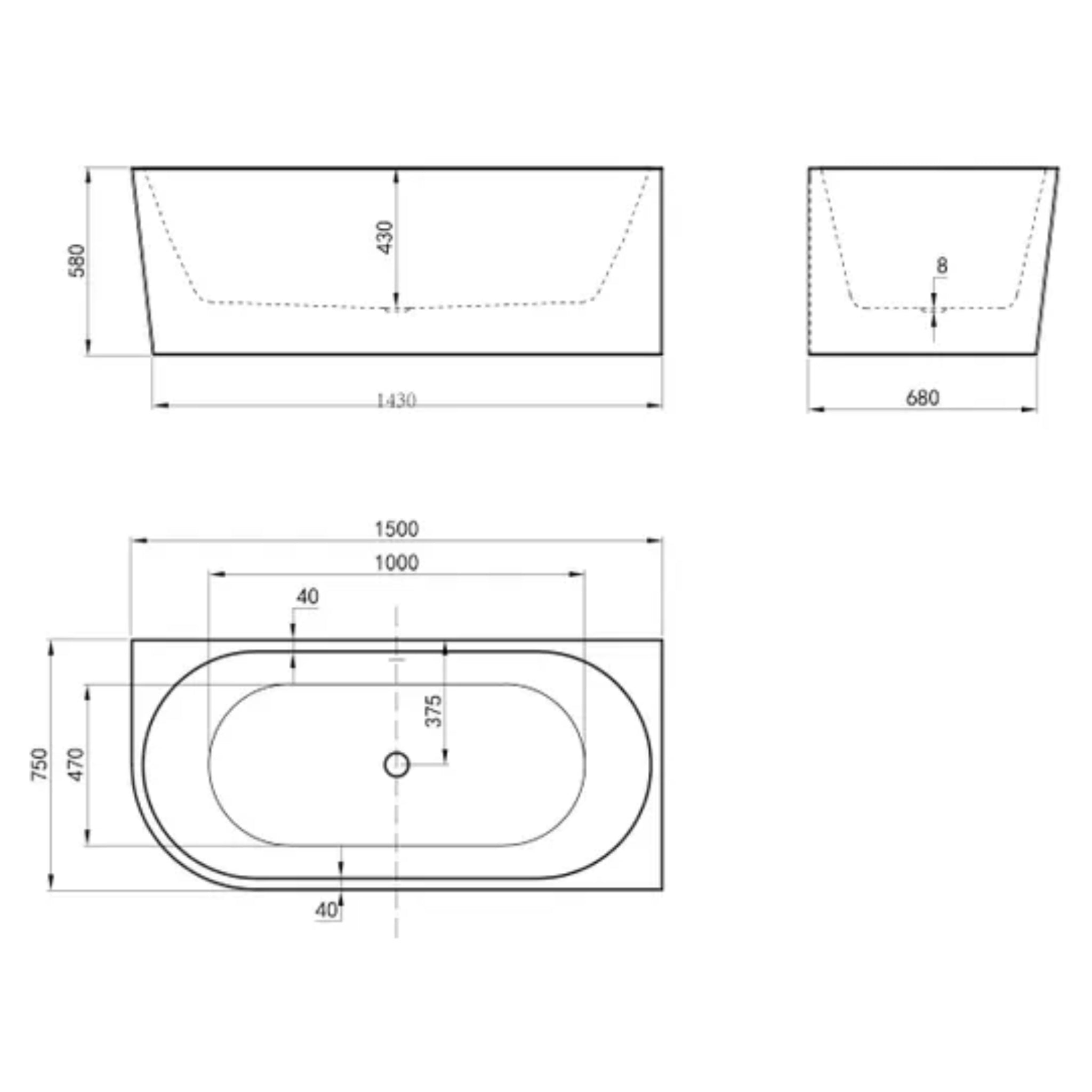 INSPIRE RIGHT CORNER BATHTUB WITH OVERFLOW GLOSS WHITE (AVAILABLE IN 1500MM AND 1700MM)