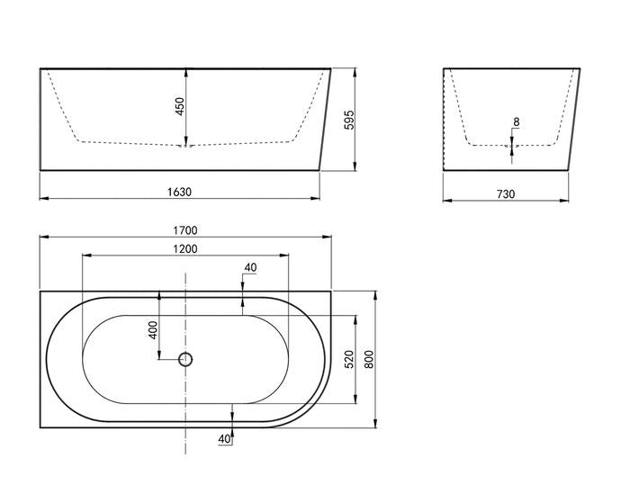 INSPIRE LEFT CORNER NF BATHTUB GLOSS WHITE (AVAILABLE IN 1500MM AND 1700MM)