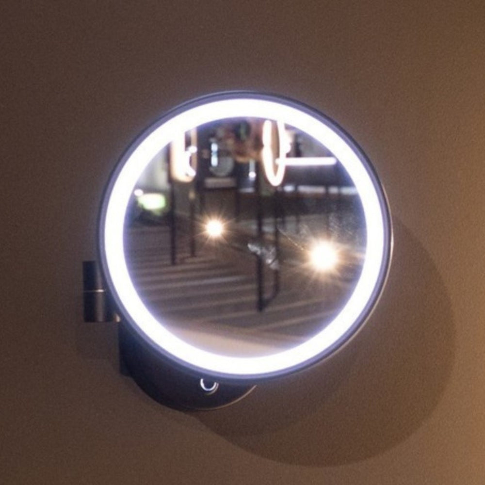 REMER ILLUSION ROUND LED MAGNIFYING MIRROR WITH ADJUSTABLE SWIVEL ARM MATTE BLACK 203X203MM