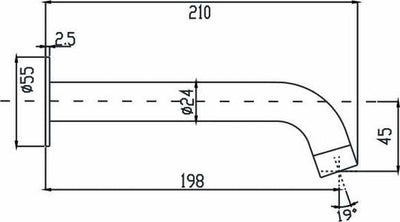 HELLYCAR IDEAL LEAD FREE WALL OUTLET 210MM BRUSHED NICKEL
