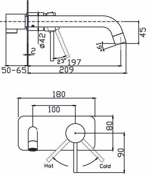 HELLYCAR IDEAL WALL MIXER WITH OUTLET 209MM BLACK