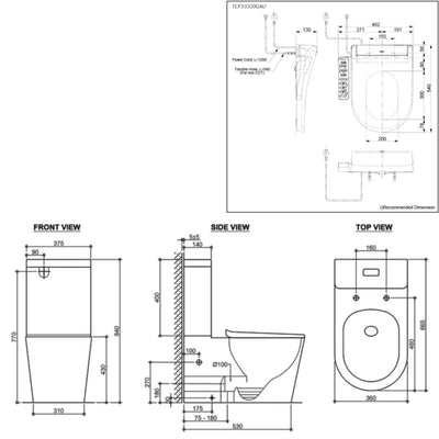 TOTO S2 WASHLET W/ SIDE CONTROL AND INSPIRE TORNADO TOILET SUITE PACKAGE D-SHAPED GLOSS WHITE