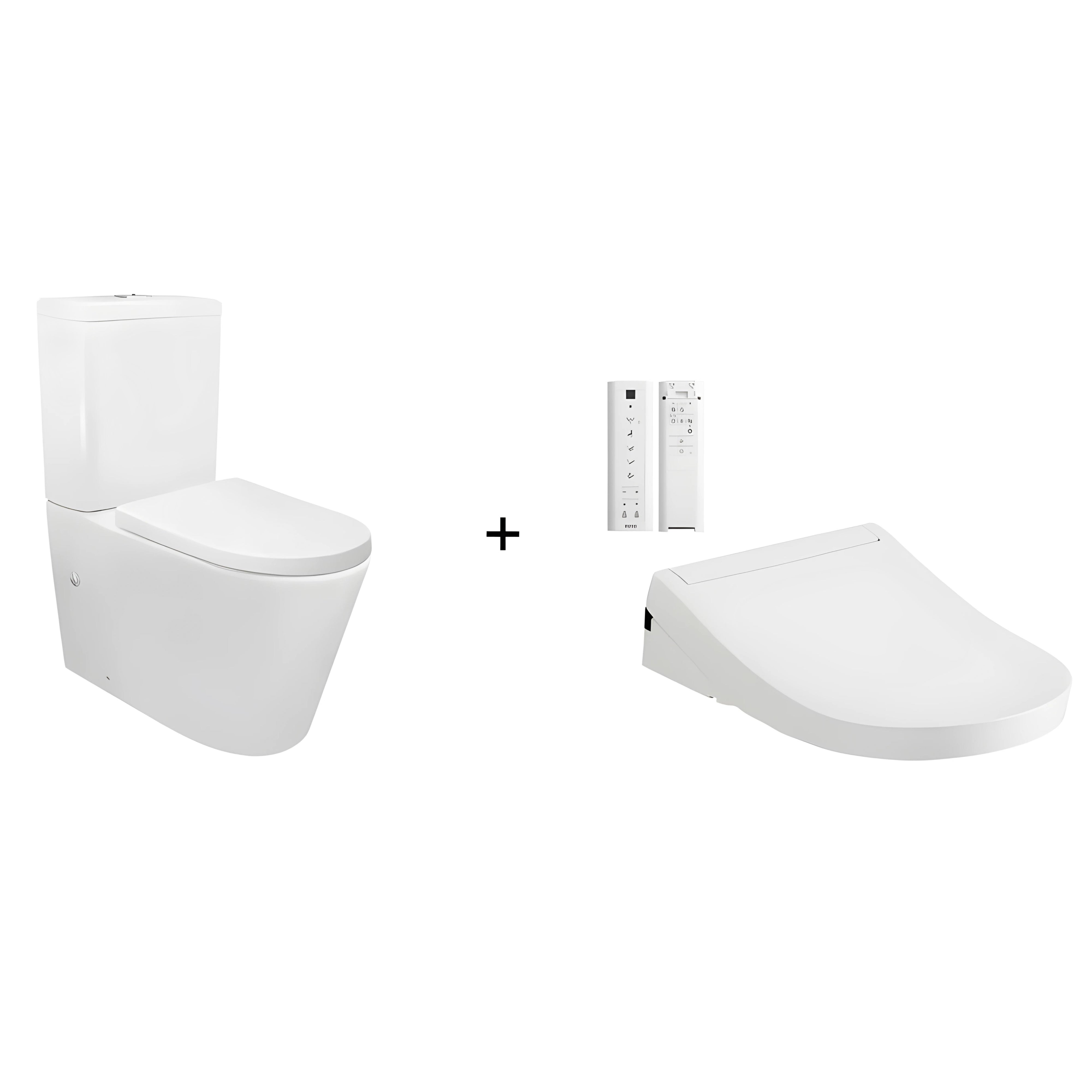 TOTO S5 WASHLET W/ REMOTE CONTROL AND TORNADO TOILET SUITE PACKAGE D-SHAPED GLOSS WHITE