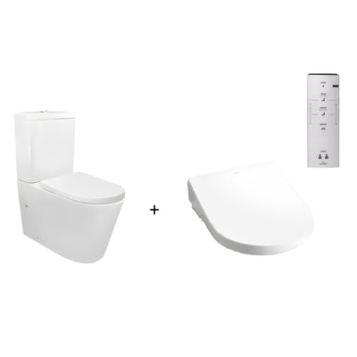 TOTO WASHLET W/ REMOTE CONTROL AND AUTOLID INSPIRE TORNADO TOILET SUITE PACKAGE D-SHAPE GLOSS WHITE