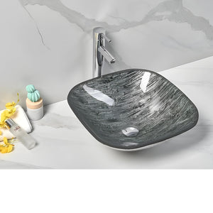 INFINITY GLASS ART BASIN SQUARE ABOVE COUNTER GREY 420MM