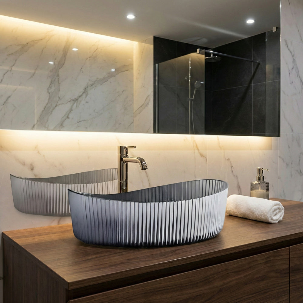 INFINITY ABOVE COUNTER GLASS BASIN BLACK 500MM