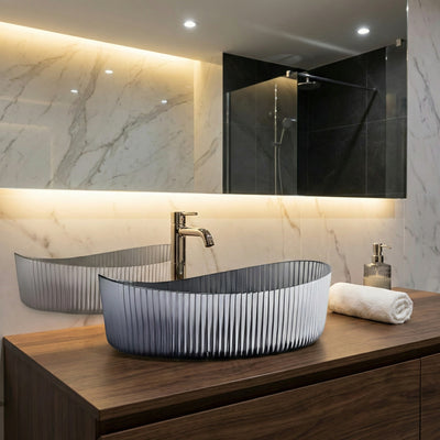 INFINITY ABOVE COUNTER GLASS BASIN BLACK 500MM