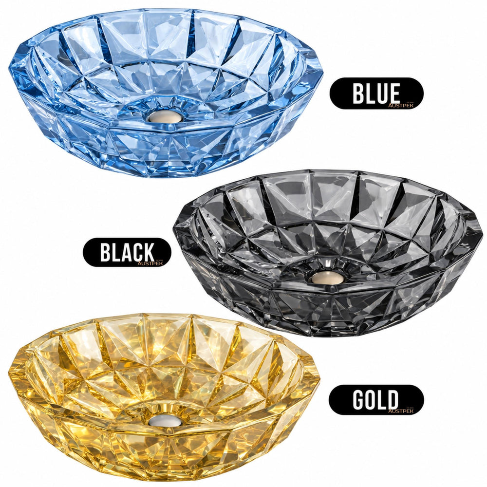 INFINITY TEMPERED GLASS ART BASIN ABOVE COUNTER ROUND BLACK 400MM