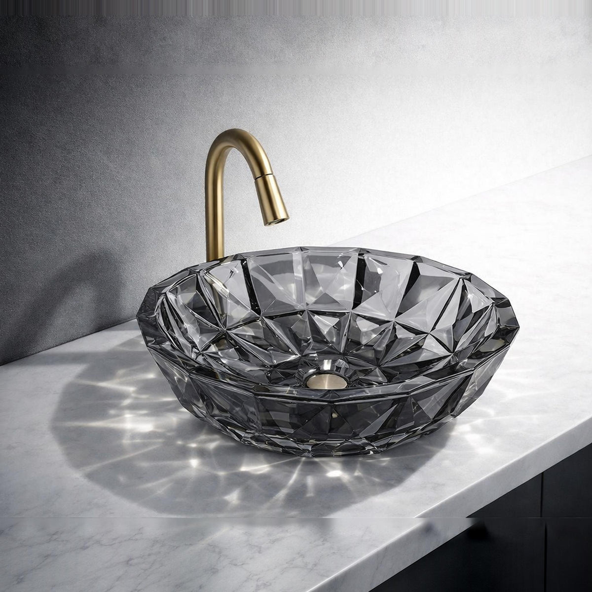 INFINITY TEMPERED GLASS ART BASIN ABOVE COUNTER ROUND BLACK 400MM