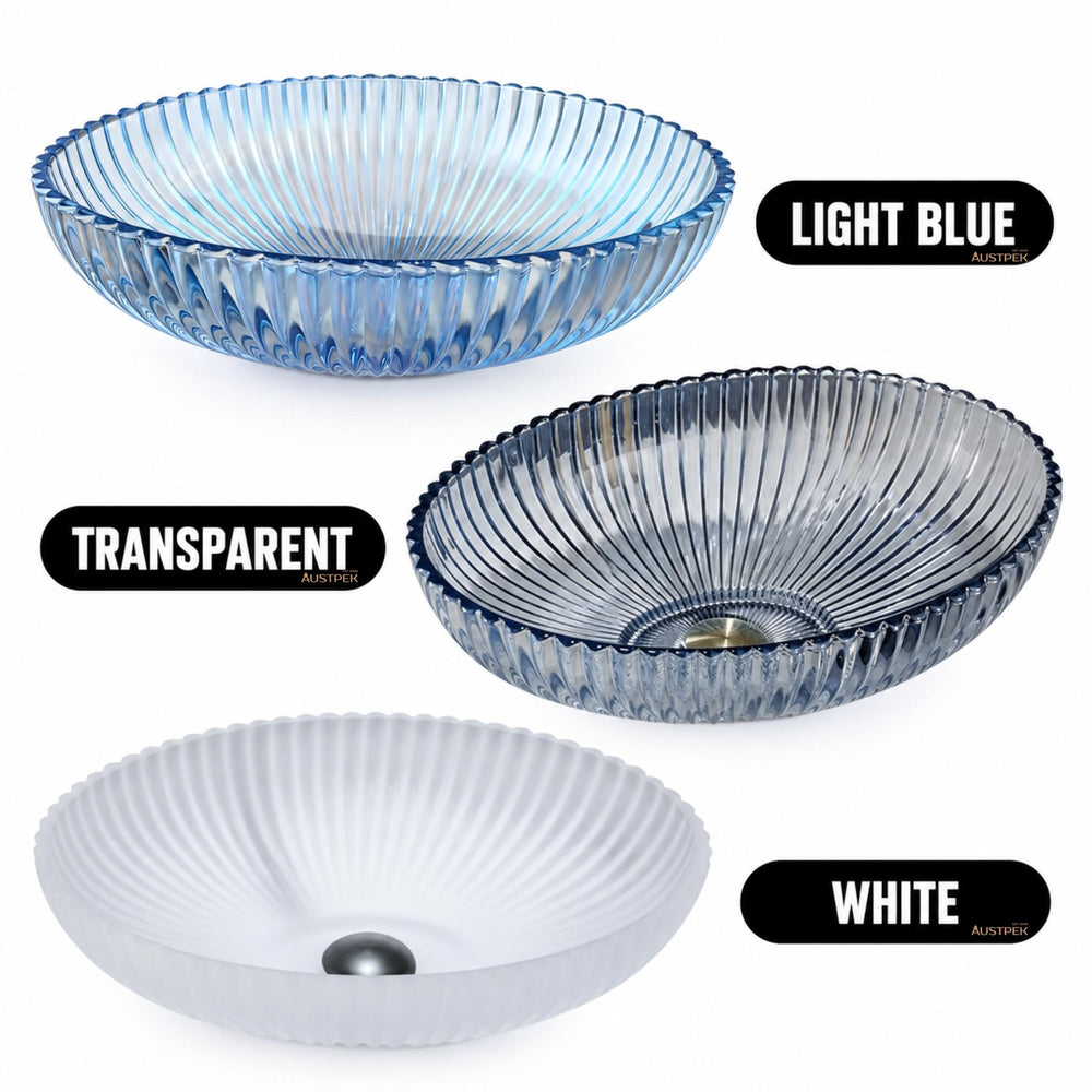 INFINITY TEMPERED GLASS ART BASIN ABOVE COUNTER OVAL LIGHT BLUE 510MM