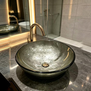 INFINITY TEMPERED GLASS ART BASIN ABOVE COUNTER ROUND 420MM
