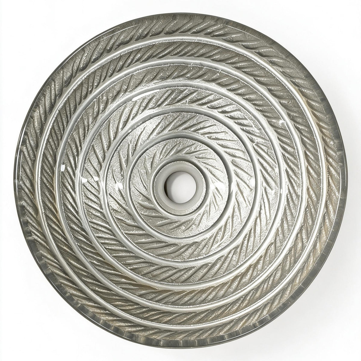 INFINITY TEMPERED GLASS ART BASIN SPIRAL ABOVE COUNTER ROUND 420MM