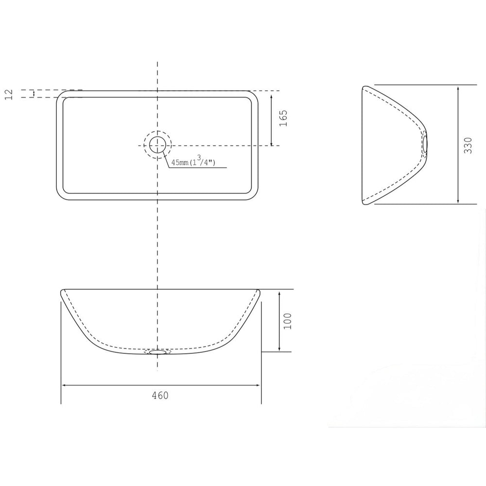 INFINITY TEMPERED GLASS ART BASIN ABOVE COUNTER RECTANGULAR BLACK 460MM