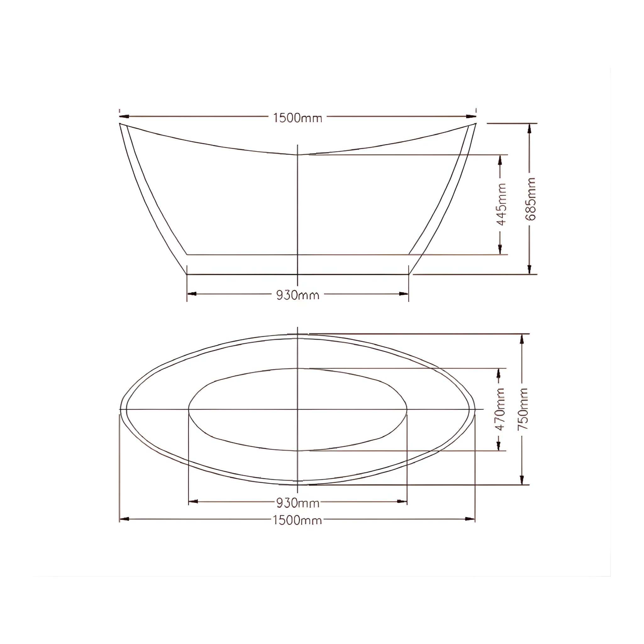 INFINITY IKARIS FREESTANDING BATHTUB GLOSS WHITE (AVAILABLE IN 1500MM AND 1700MM)