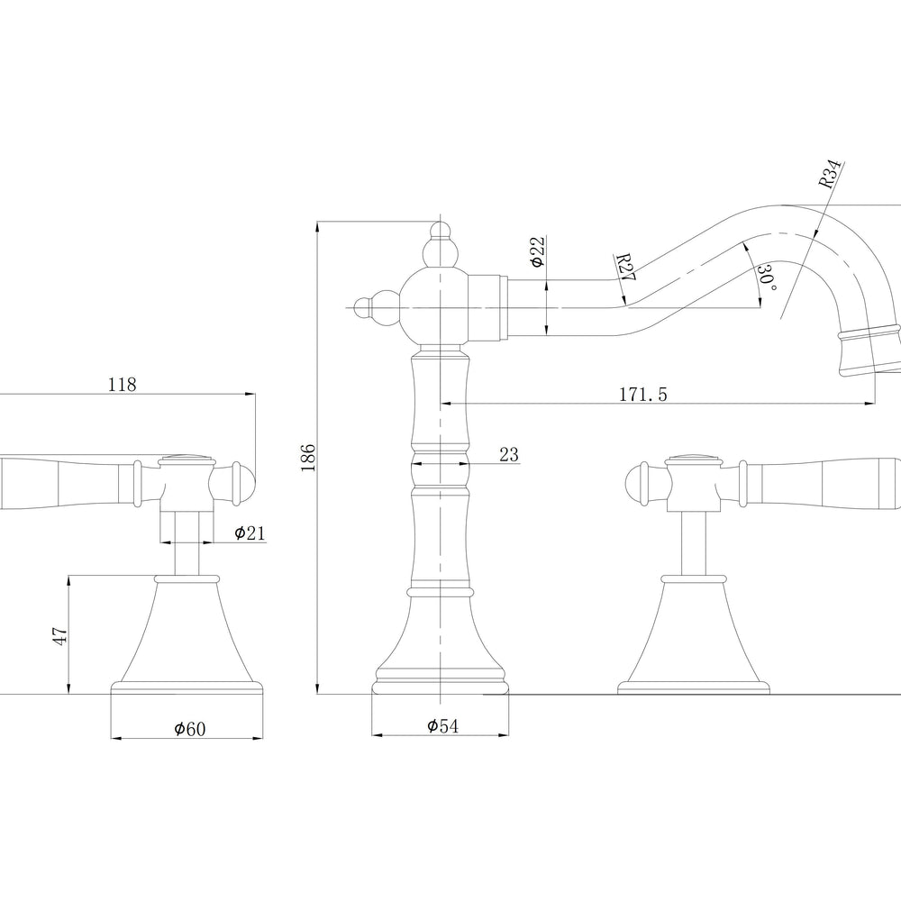 IKON CLASICO LEAD FREE THREE PIECE BASIN SET 186MM BRUSHED NICKEL (CERAMIC HANDLE)