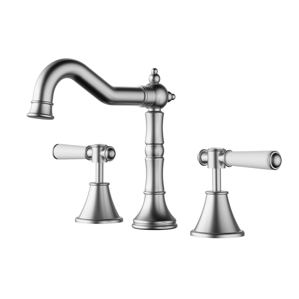 IKON CLASICO THREE PIECE BASIN SET 186MM BRUSHED NICKEL (CERAMIC HANDLE)
