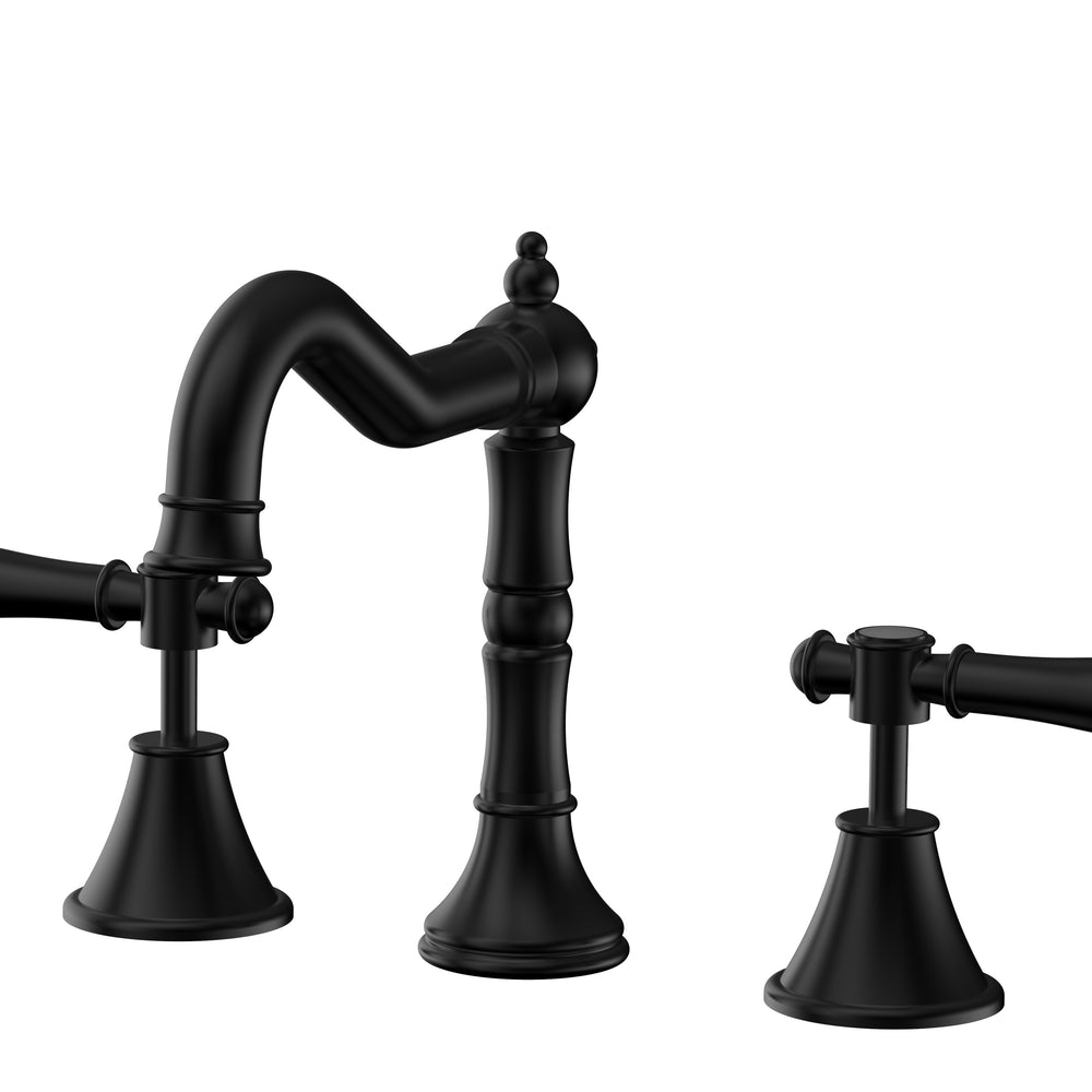 IKON CLASICO LEAD FREE THREE PIECE BASIN SET 186MM MATTE BLACK (BRASS HANDLE)