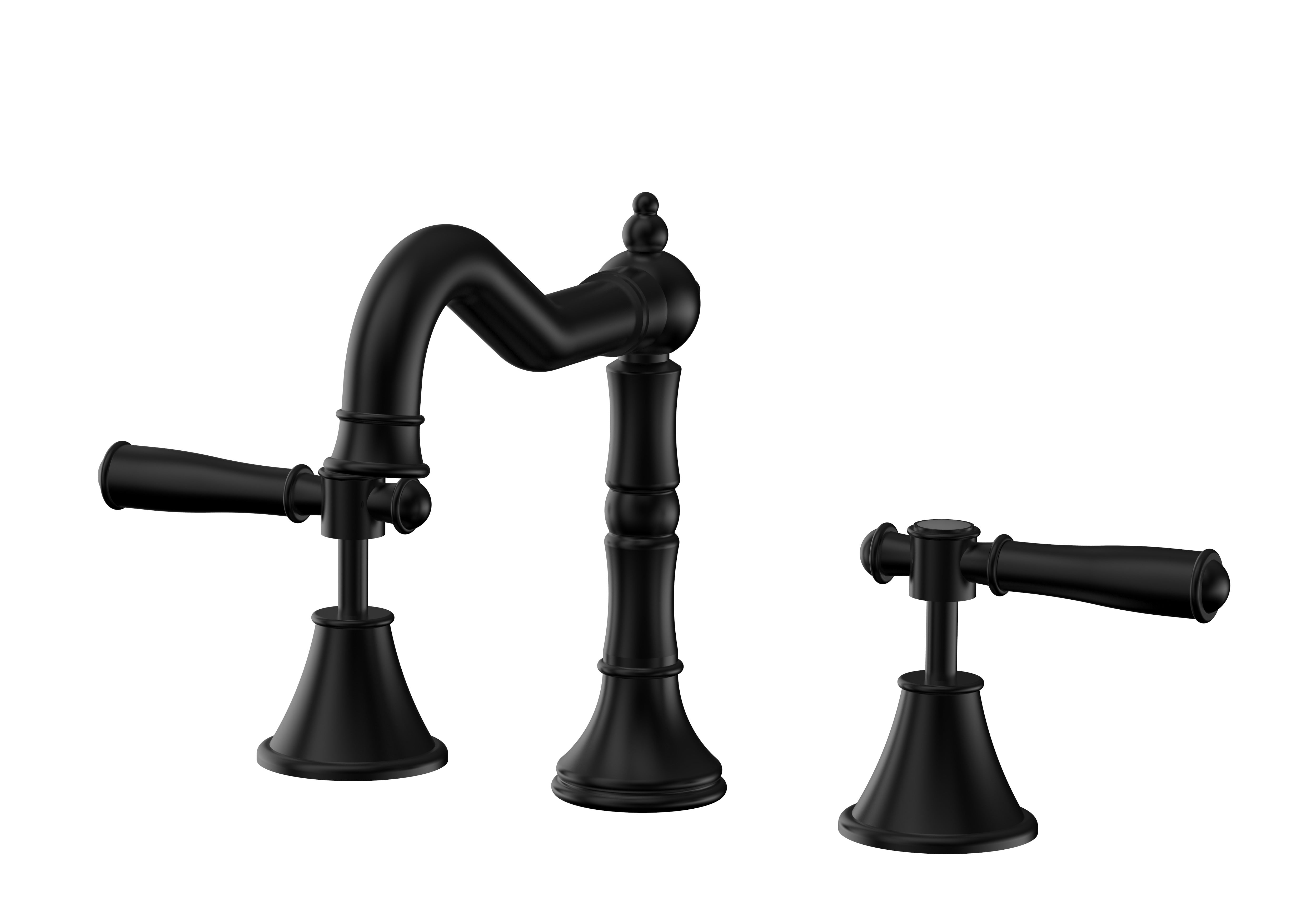 IKON CLASICO THREE PIECE BASIN SET 186MM MATTE BLACK (BRASS HANDLE)