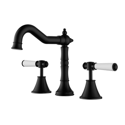 IKON CLASICO LEAD FREE THREE PIECE BASIN SET 186MM MATTE BLACK (CERAMIC HANDLE)