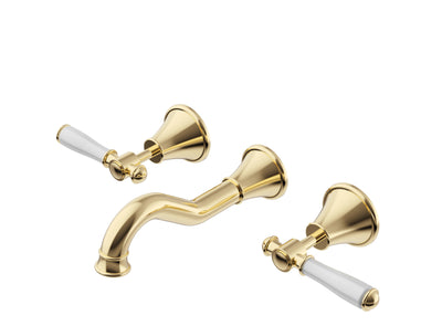 IKON CLASICO LEAD FREE THREE PIECE BATH SET BRUSHED GOLD (CERAMIC HANDLE)