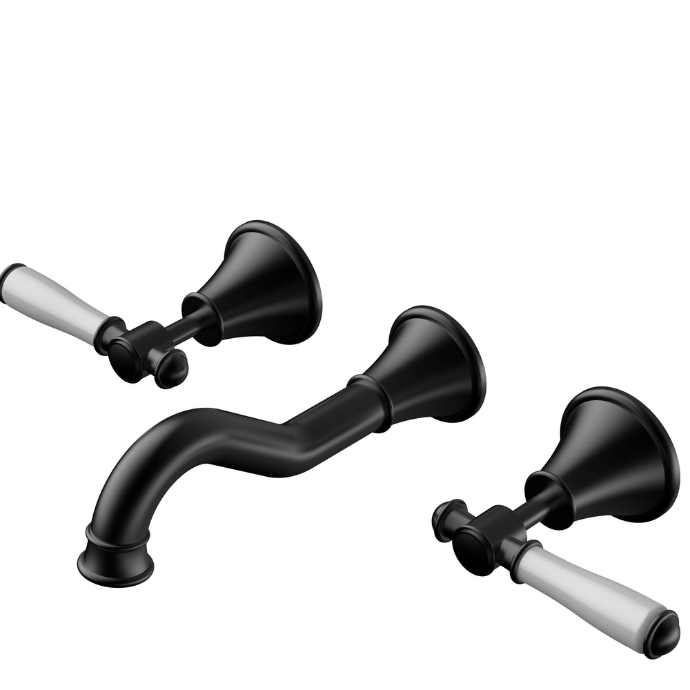 IKON CLASICO LEAD FREE THREE PIECE BATH SET MATTE BLACK (CERAMIC HANDLE)
