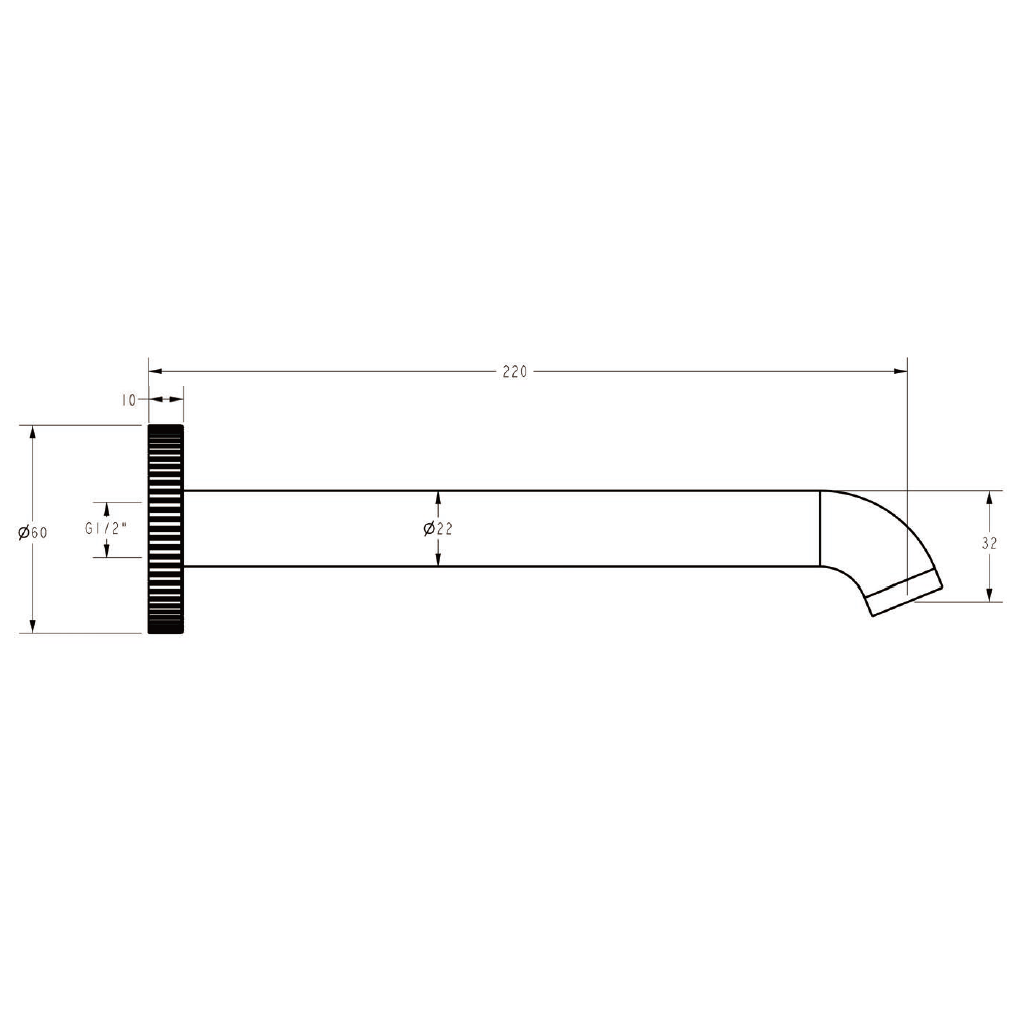 IKON LINIE LEAD FREE BATH SPOUT 220MM MATTE BLACK
