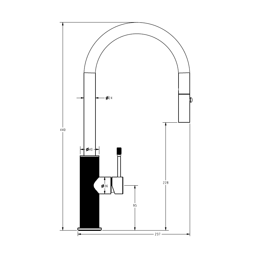 IKON LINIE LEAD FREE PULL OUT SINK MIXER 440MM MATTE BLACK