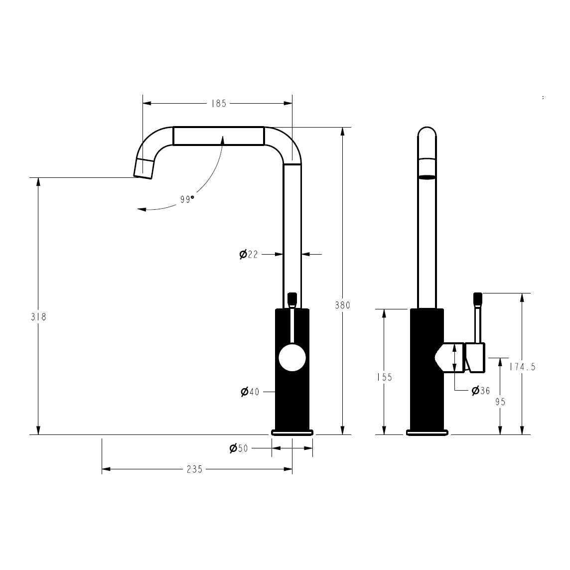 IKON LINIE LEAD FREE SINK MIXER 380MM MATTE BLACK