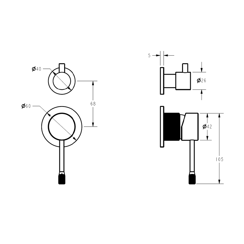 IKON LINIE WALL DIVERTER MIXER TRIM KIT WITH BODY BRUSHED GOLD