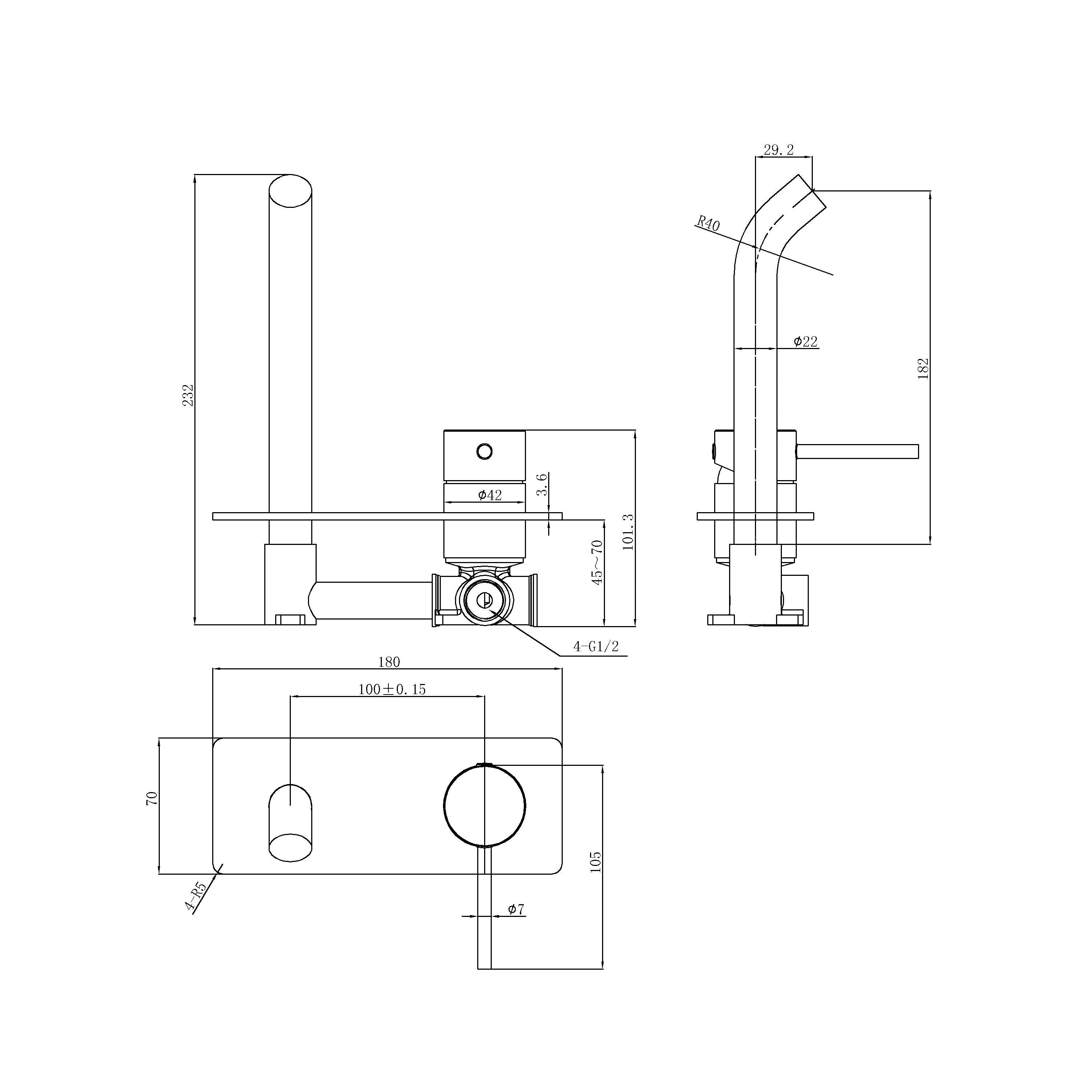 IKON OTUS SLIMLINE LEVER UP WALL BASIN MIXER TRIM KIT WITH BODY 180MM GUN METAL