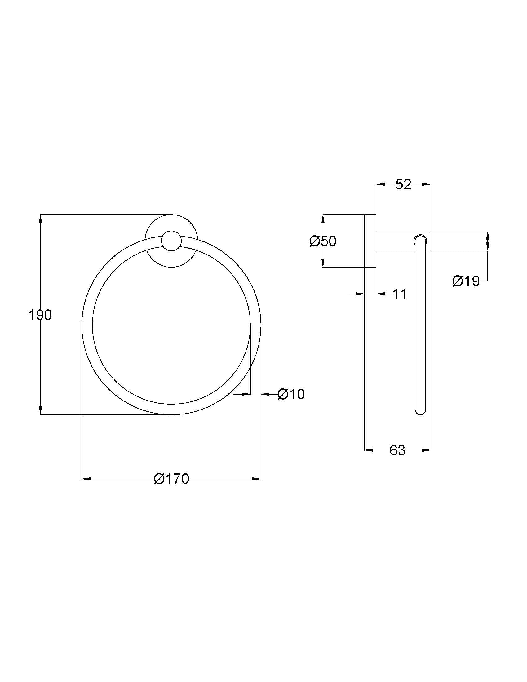 IKON OTUS SLIMLINE TOWEL RING 190MM GUN METAL