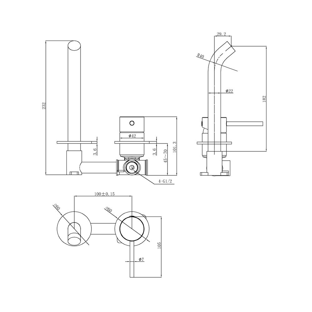 IKON OTUS LEAD FREE SLIMLINE WALL BASIN MIXER TRIM KIT WITH BODY 182MM STAINLESS STEEL